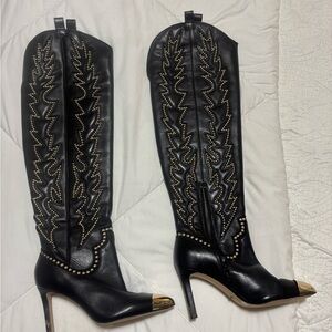 Gianni Bini Black and Gold Studded Heeled Boots